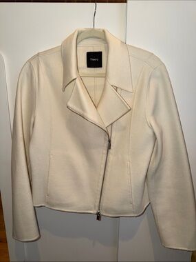Theory Cream Asymmetrical Zip Cashmere Jacket